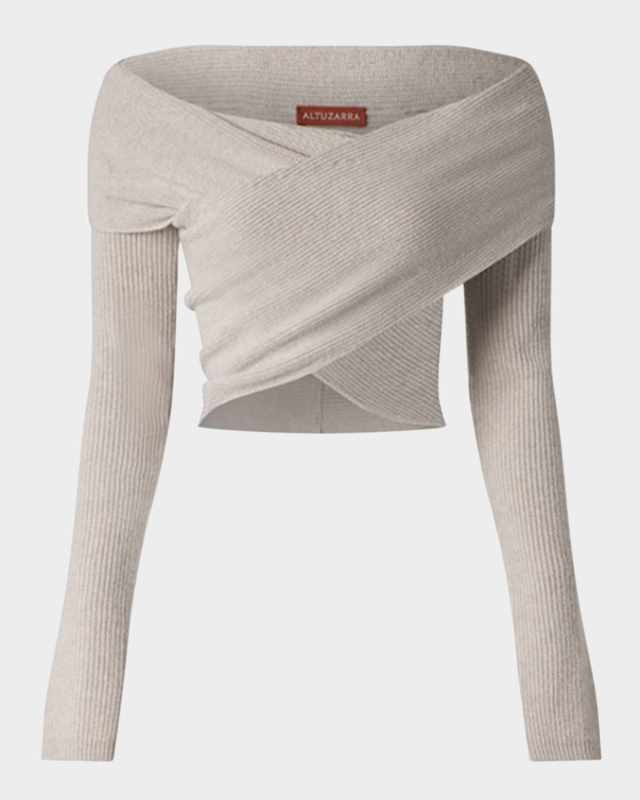 Mimi Off-Shoulder Wrap Wool Cashmere Sweater